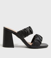 New Look Black Ruched Double Strap Block Heel Mules